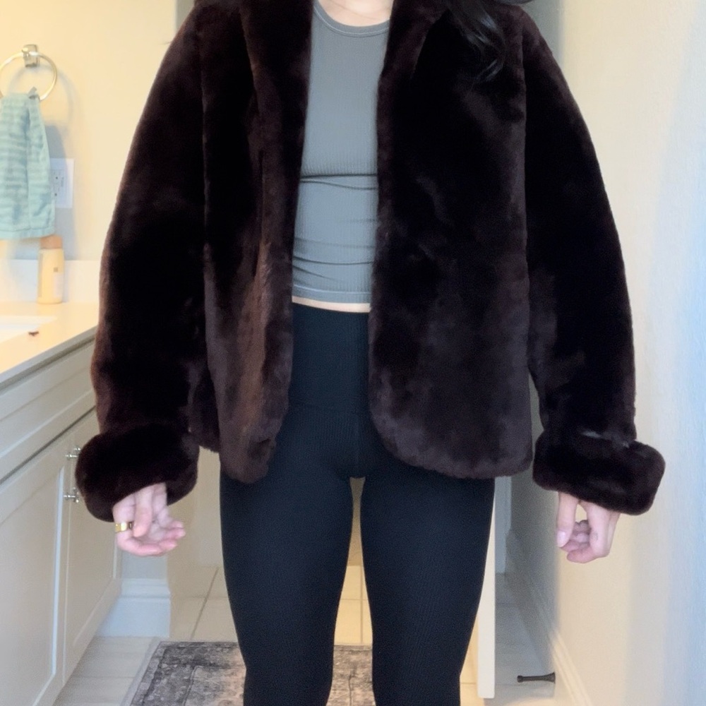 Luxurious Faux Fur Jacket - Dark Brown